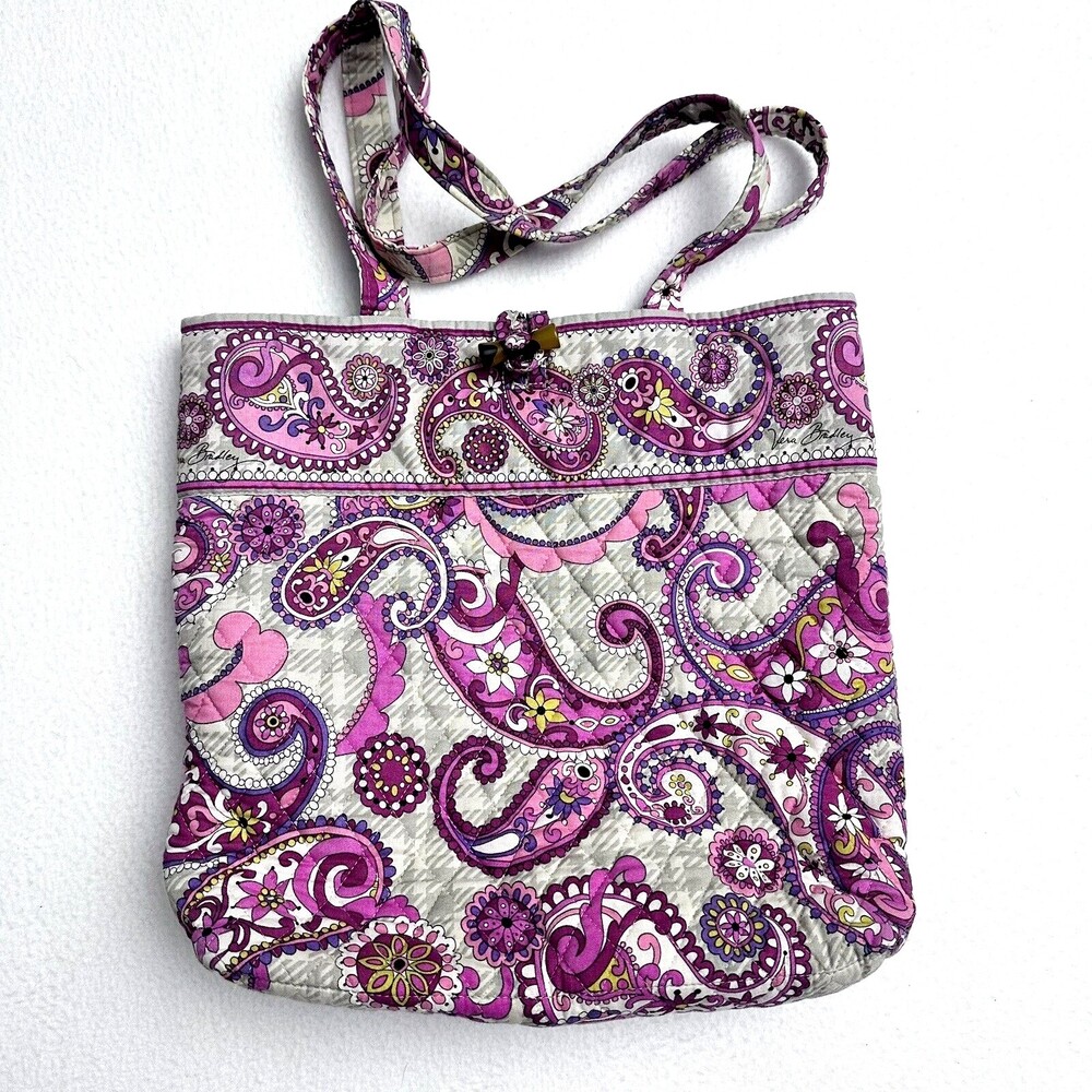VERA BRADLEY Paisley Meets Plaid Shoulder Bag Villager Tote Pink Quilted Floral